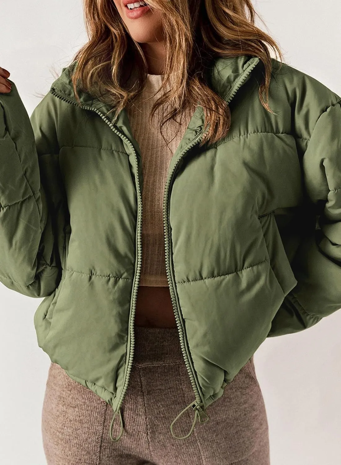 Dokotoo Womens Winter Quilted Jackets Long Sleeve Full Zip Puffer Jacket Coats with Pockets