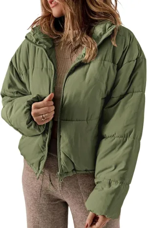 Dokotoo Womens Winter Quilted Jackets Long Sleeve Full Zip Puffer Jacket Coats with Pockets