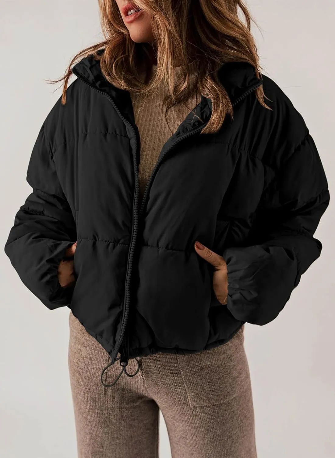 Dokotoo Womens Winter Quilted Jackets Long Sleeve Full Zip Puffer Jacket Coats with Pockets