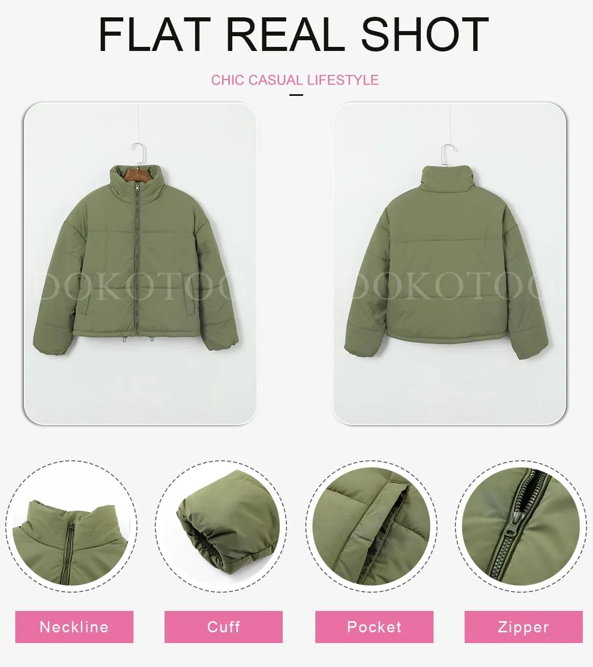 Dokotoo Womens Winter Quilted Jackets Long Sleeve Full Zip Puffer Jacket Coats with Pockets