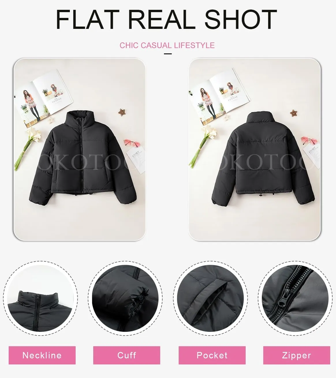 Dokotoo Womens Winter Quilted Jackets Long Sleeve Full Zip Puffer Jacket Coats with Pockets