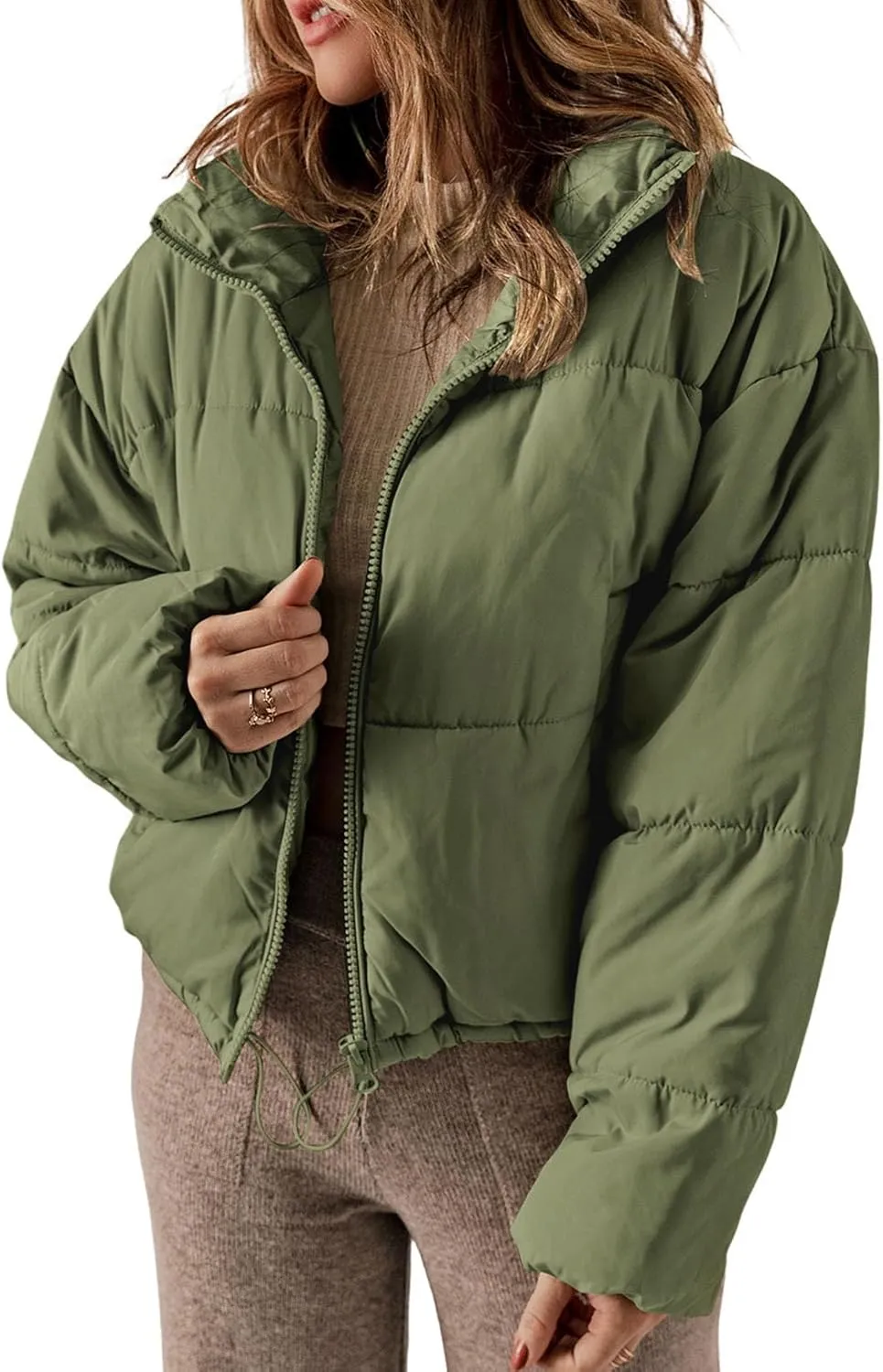 Dokotoo Womens Winter Quilted Jackets Long Sleeve Full Zip Puffer Jacket Coats with Pockets