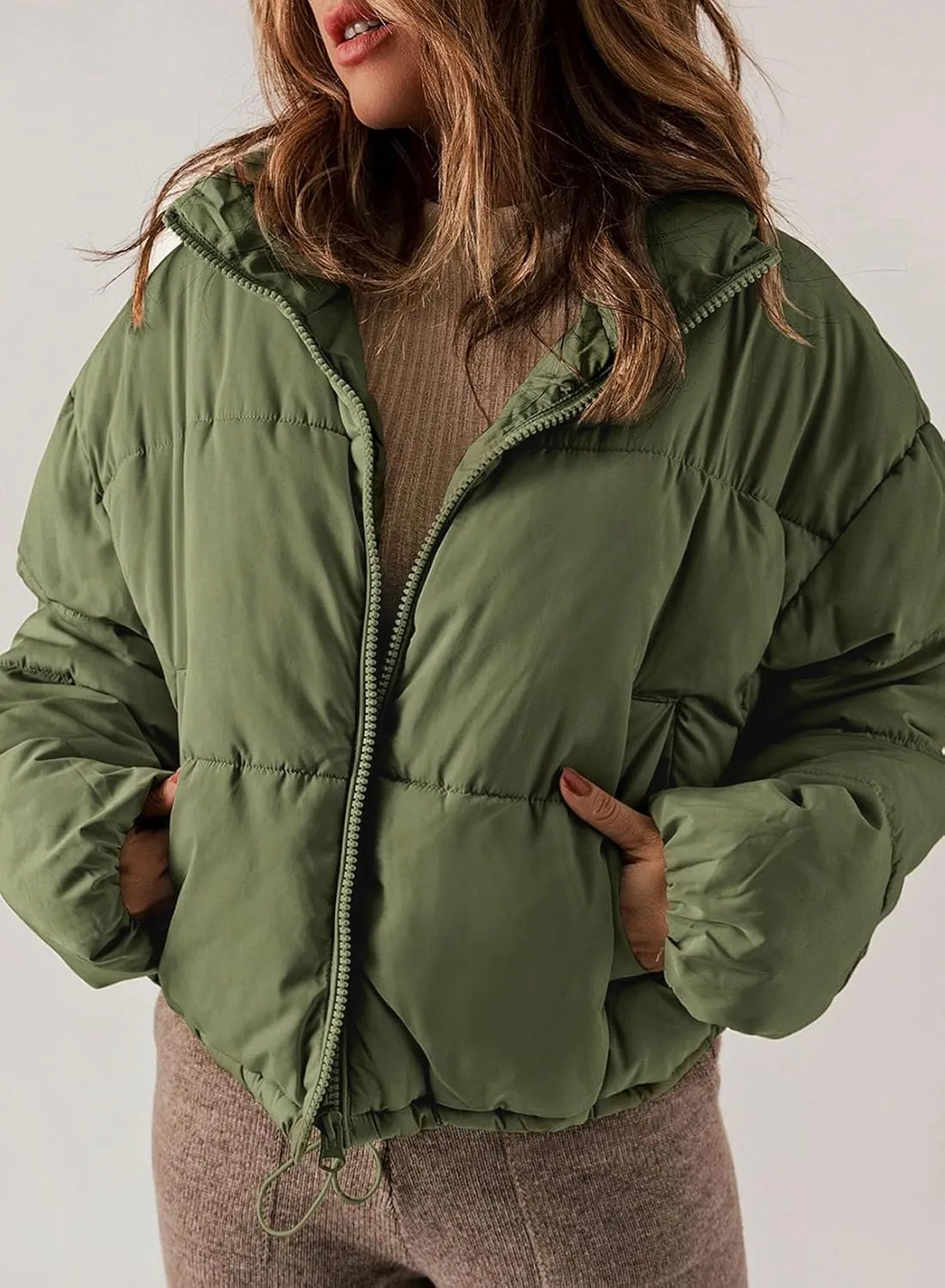 Dokotoo Womens Winter Quilted Jackets Long Sleeve Full Zip Puffer Jacket Coats with Pockets
