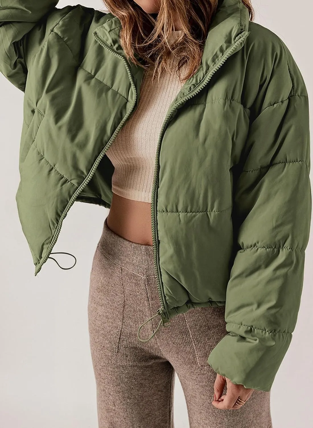 Dokotoo Womens Winter Quilted Jackets Long Sleeve Full Zip Puffer Jacket Coats with Pockets