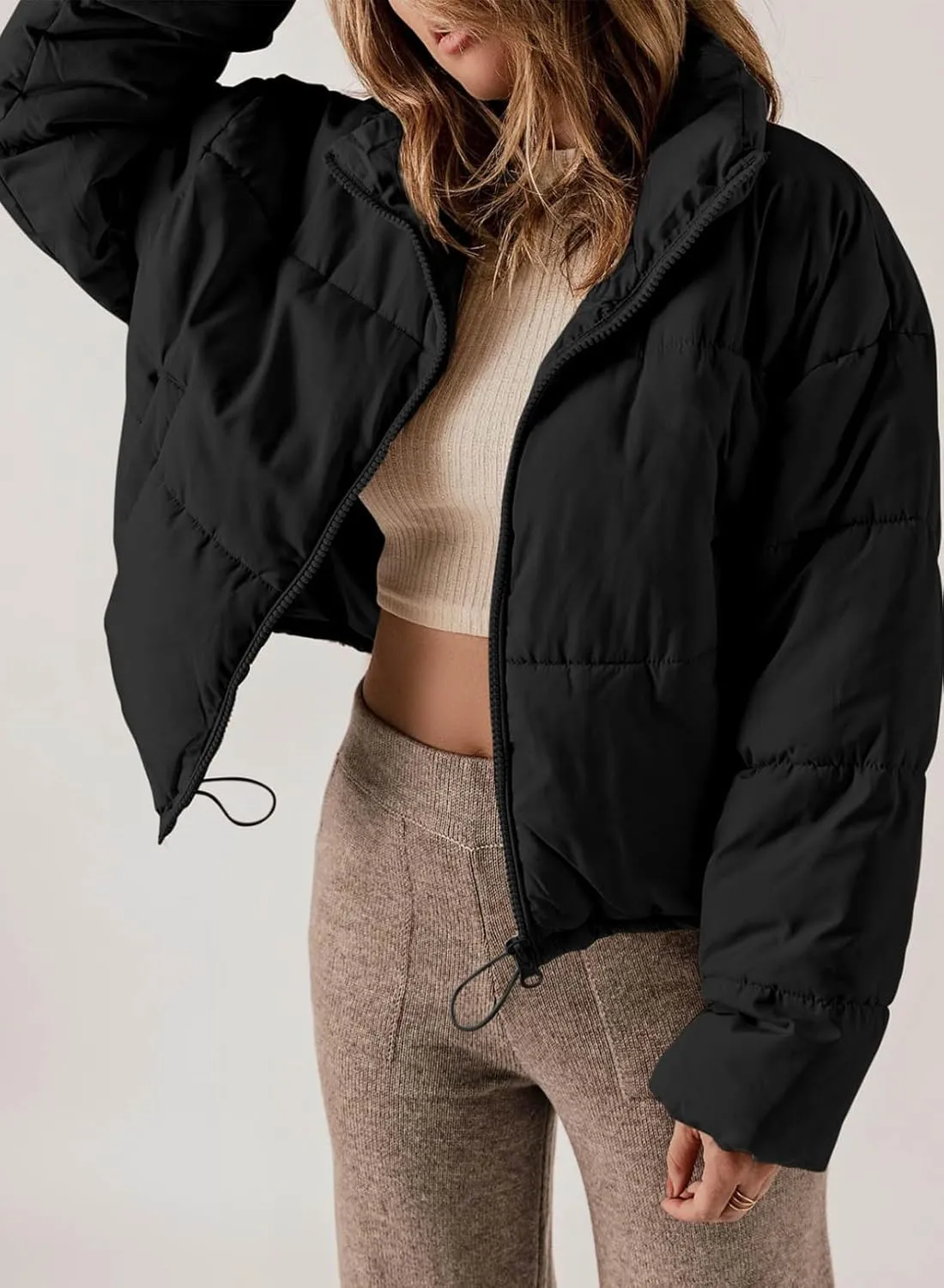 Dokotoo Womens Winter Quilted Jackets Long Sleeve Full Zip Puffer Jacket Coats with Pockets