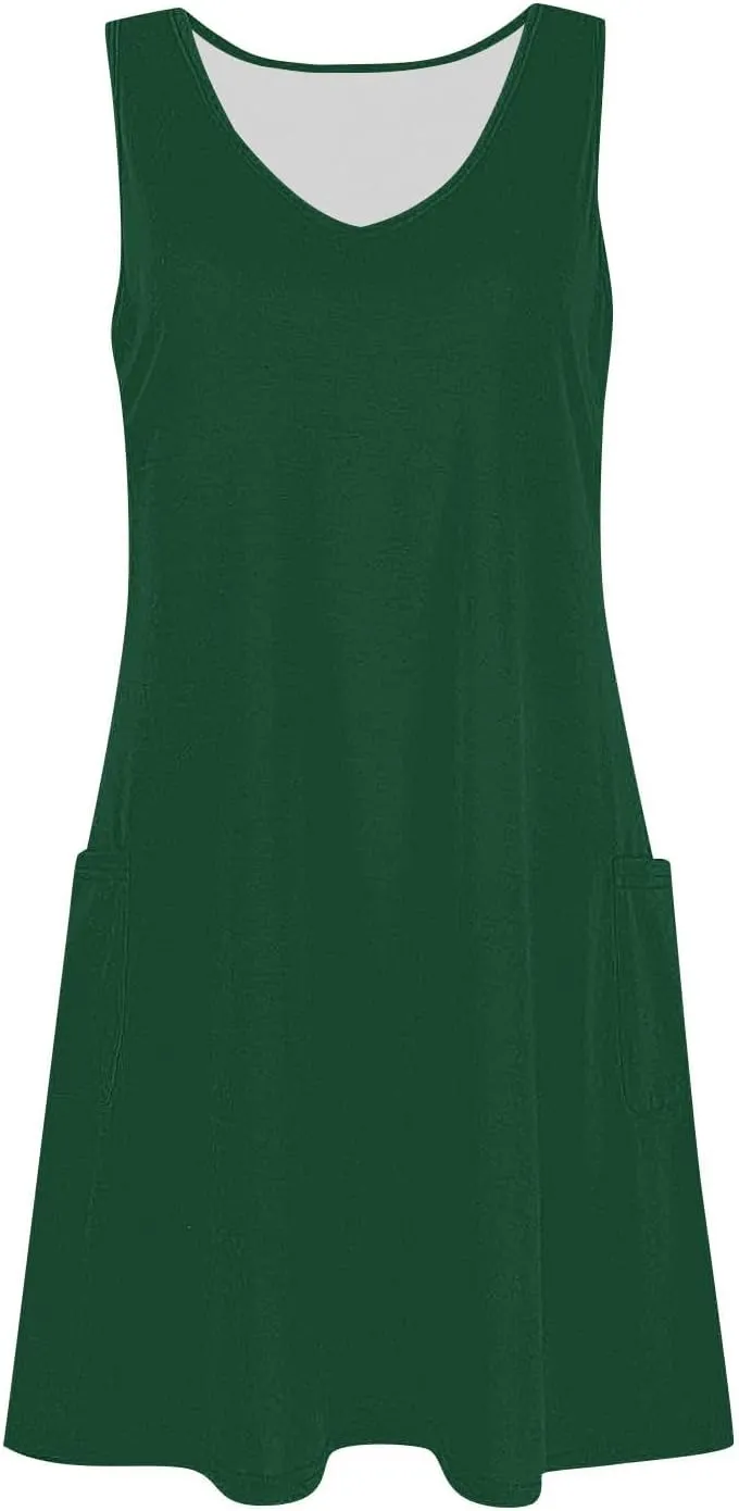 Dresses for Women Plus Size Summer Casual A Line Flowy Beach Sundress Ladies V Neck Skater Dress with Pockets Going Out