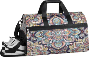 Ethnic Mandala Style Sports Gym Bag with Wet Pocket & Shoes Compartment Waterproof Workout Duffel Bag for Women and Men Weekender Overnight Duffle Bag Travel Carry-on Tote