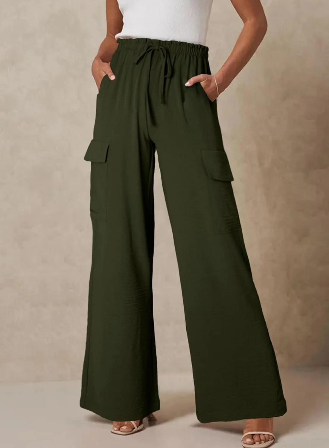 EVALESS Women Palazzo Pants Summer Casual Wide Leg High Waist Lounge Flowy Beach Trousers Travel Vacation Outfits