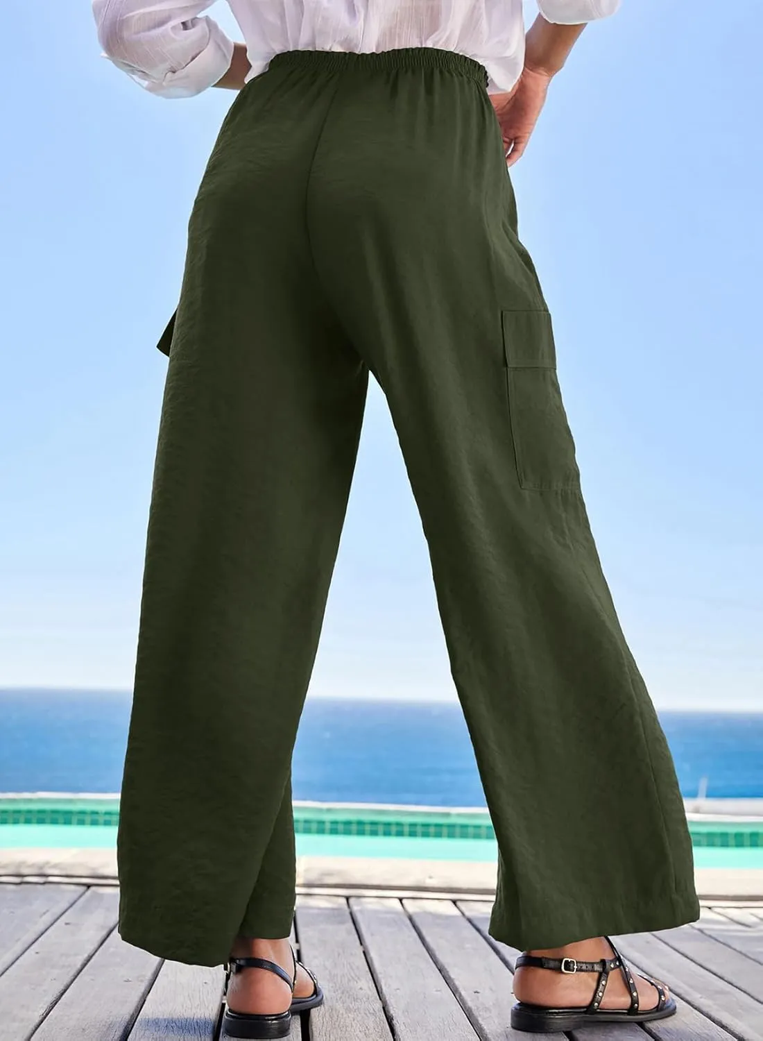 EVALESS Women Palazzo Pants Summer Casual Wide Leg High Waist Lounge Flowy Beach Trousers Travel Vacation Outfits
