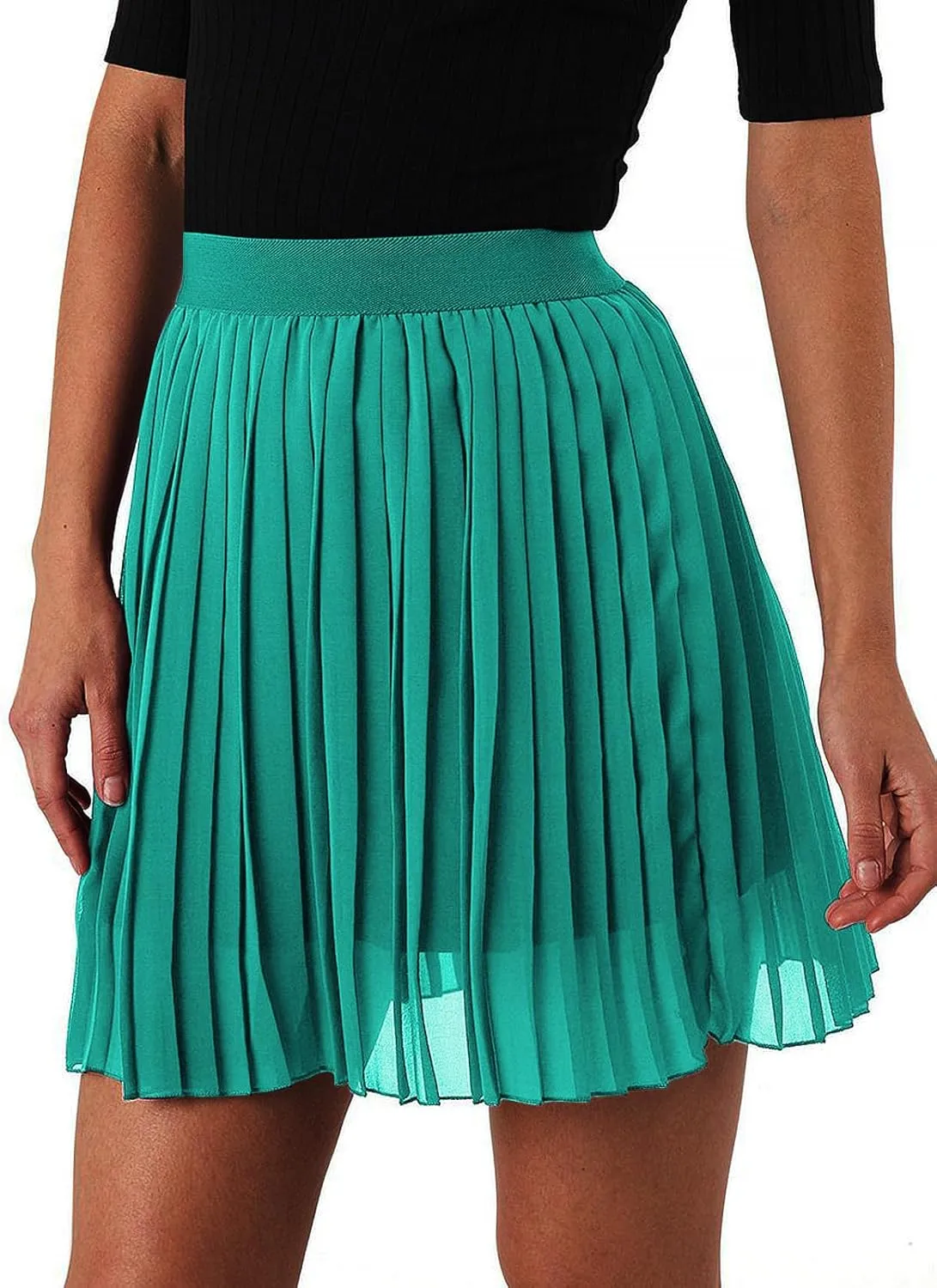 EXLURA Women's Summer Pleated High Elastic Waisted A-Line Mini Skirt Flowy Short Skirts with Shorts