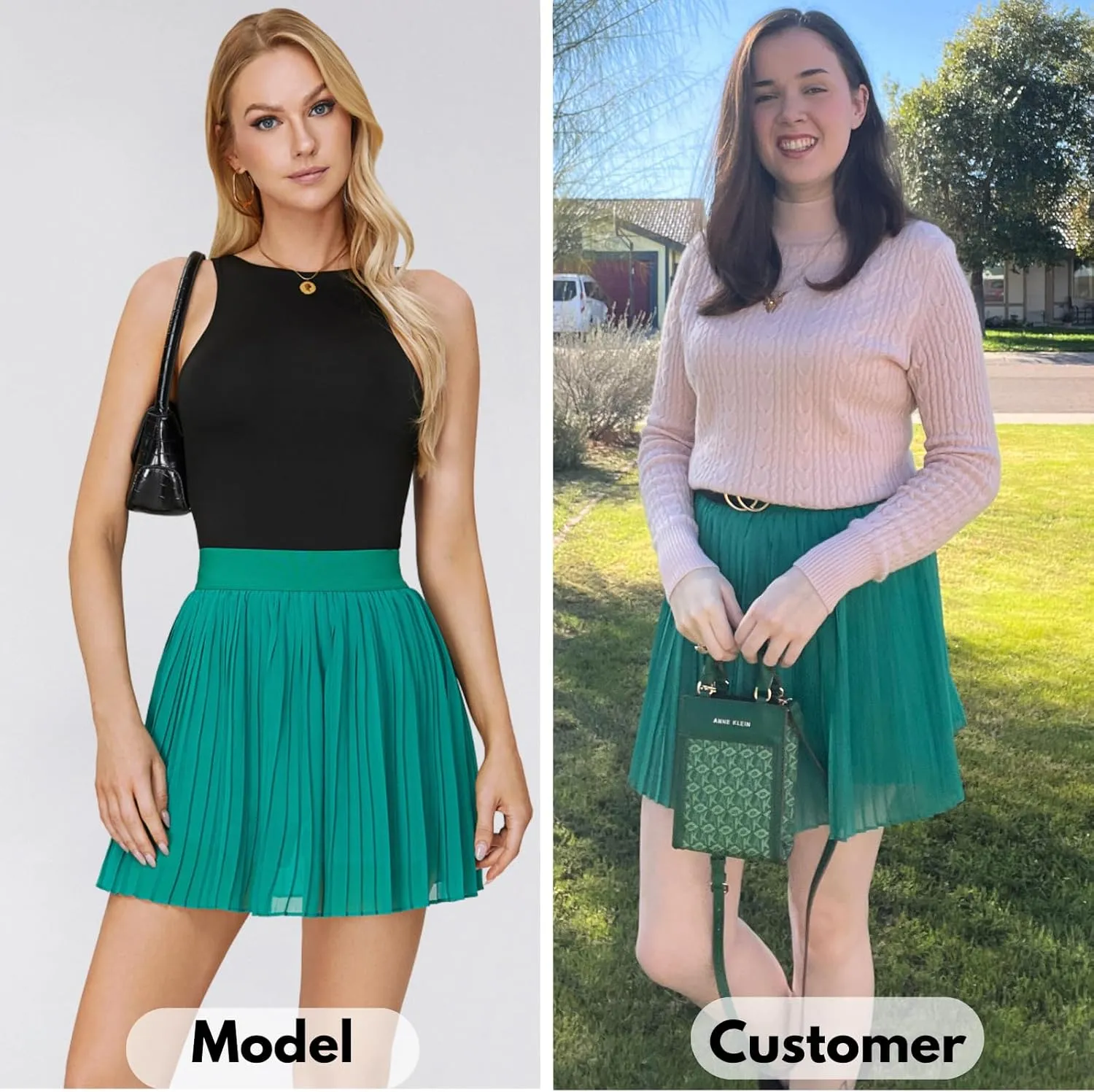 EXLURA Women's Summer Pleated High Elastic Waisted A-Line Mini Skirt Flowy Short Skirts with Shorts