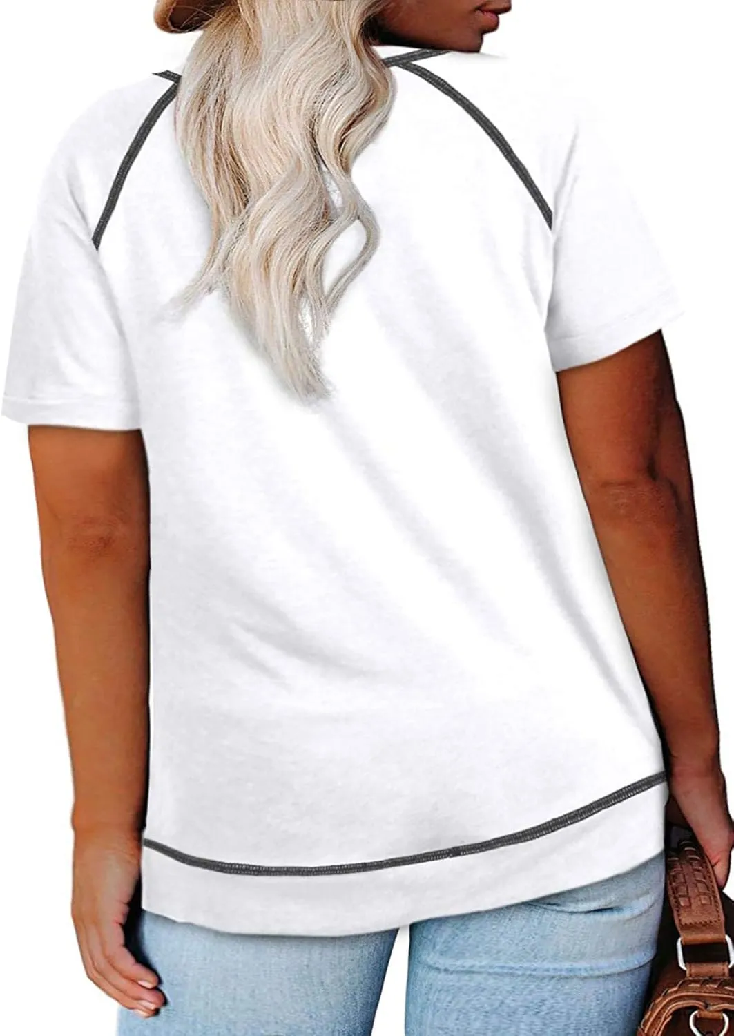 Eytino Women Plus Size Tops V Neck Short Sleeve Striped Causal Loose Blouse Shirts with Pocket(1X-5X)