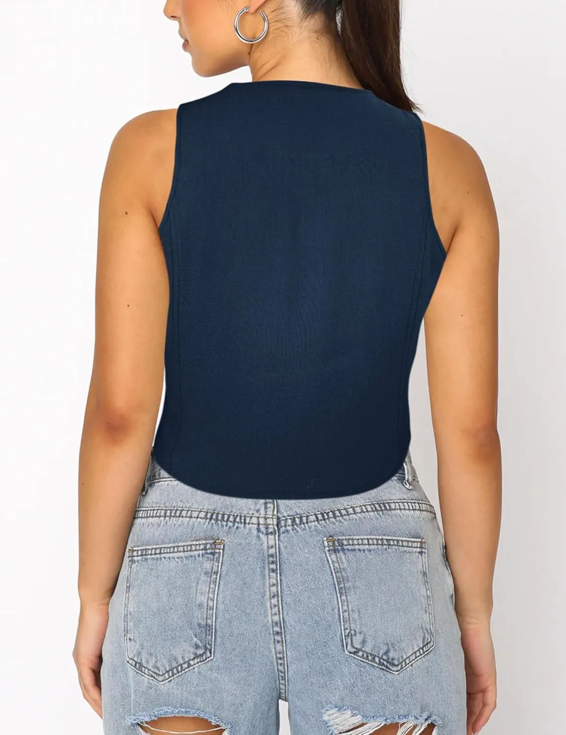 Fallorchid Women's Business Button Up Sleeveless Vest Crop Tops V Neck Jacket Waistcoat