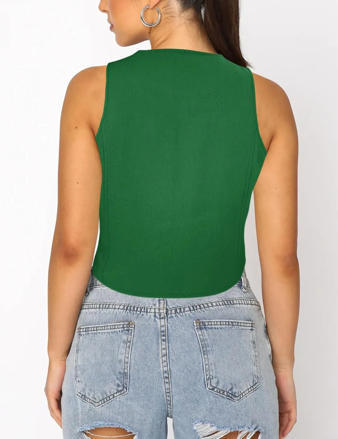 Fallorchid Women's Business Button Up Sleeveless Vest Crop Tops V Neck Jacket Waistcoat