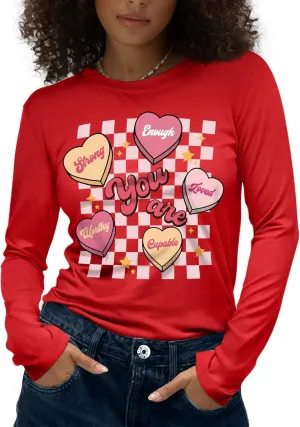 Flafens Long Sleeve T Shirts for Women - Crewneck Womens Graphic Tees Cotton Cute Cool Tshirts Teens Girls Girly
