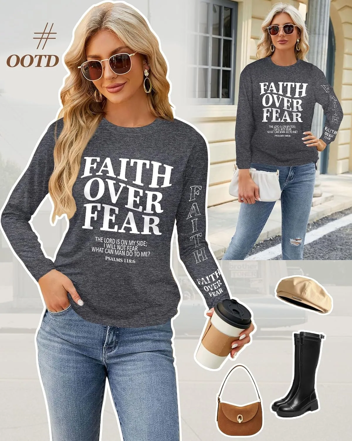 Flafens Long Sleeve T Shirts for Women - Crewneck Womens Graphic Tees Cotton Cute Cool Tshirts Teens Girls Girly