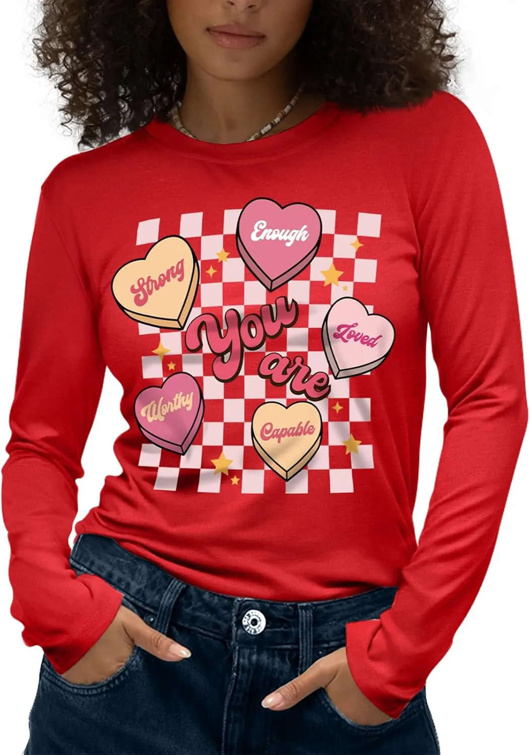 Flafens Long Sleeve T Shirts for Women - Crewneck Womens Graphic Tees Cotton Cute Cool Tshirts Teens Girls Girly
