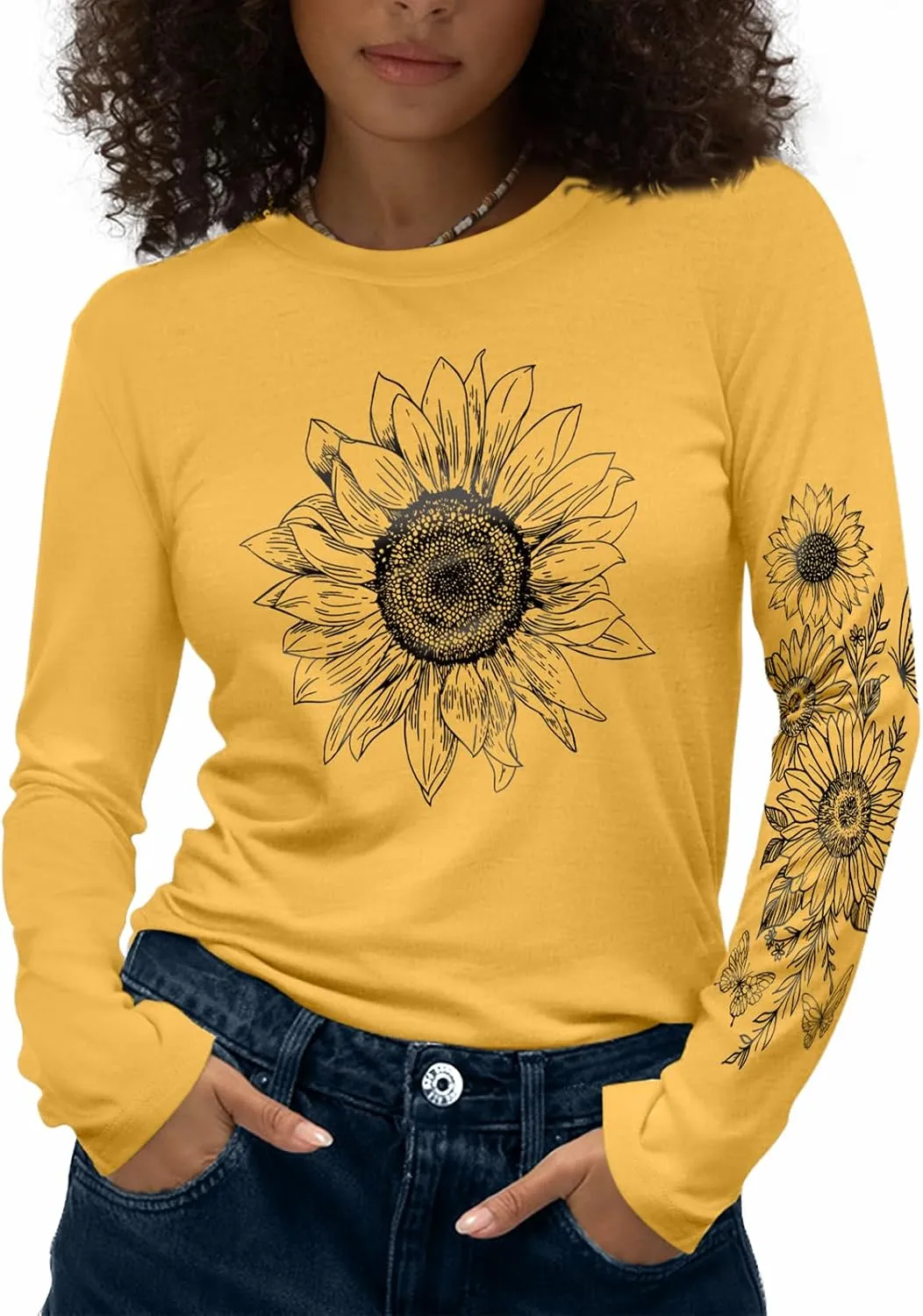 Flafens Long Sleeve T Shirts for Women - Crewneck Womens Graphic Tees Cotton Cute Cool Tshirts Teens Girls Girly