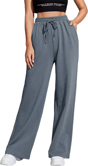 Floerns Women's Causal Drawstring High Waist Baggy Straight Wide Leg Sweatpants with Pockets