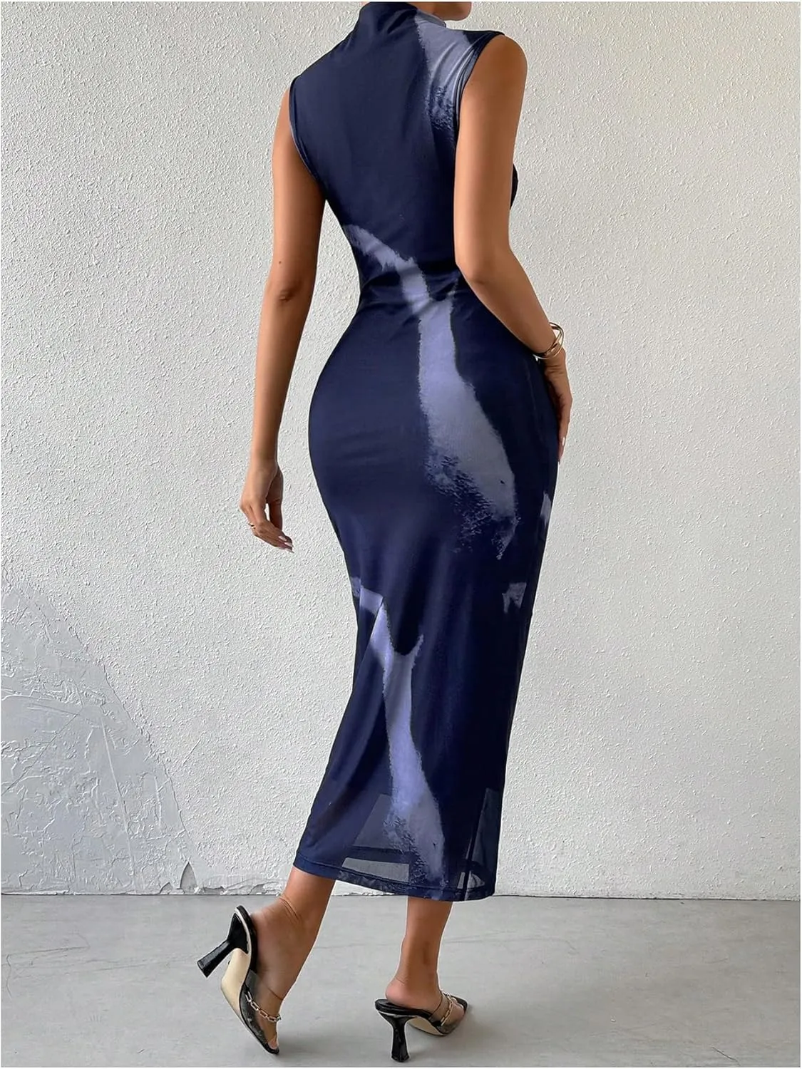 Floerns Women's Solid Sleeveless Mock Neck Knee Length Ruched Bodycon Dress
