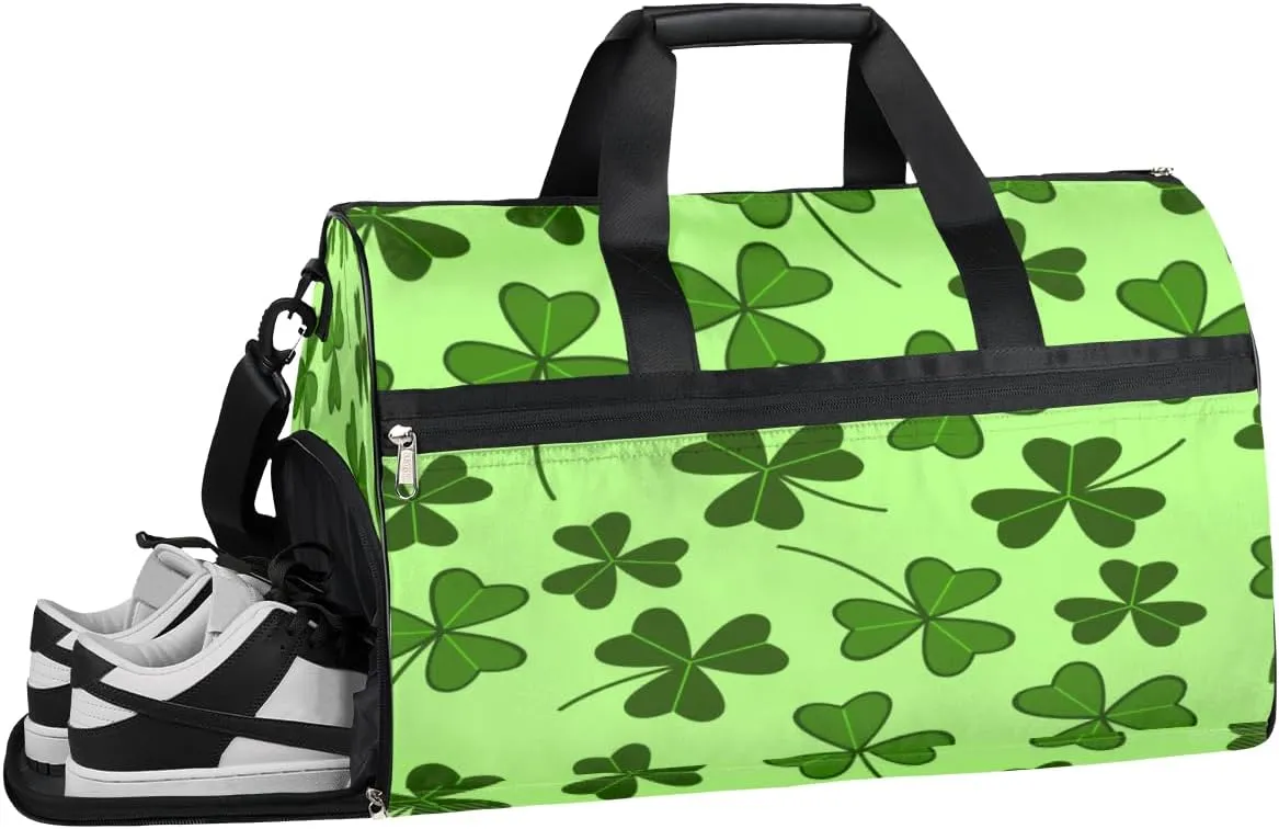 Four Leaf Clover Sports Gym Bag with Wet Pocket & Shoes Compartment Waterproof Workout Duffel Bag for Women and Men Weekender Overnight Duffle Bag Travel Carry-on Tote