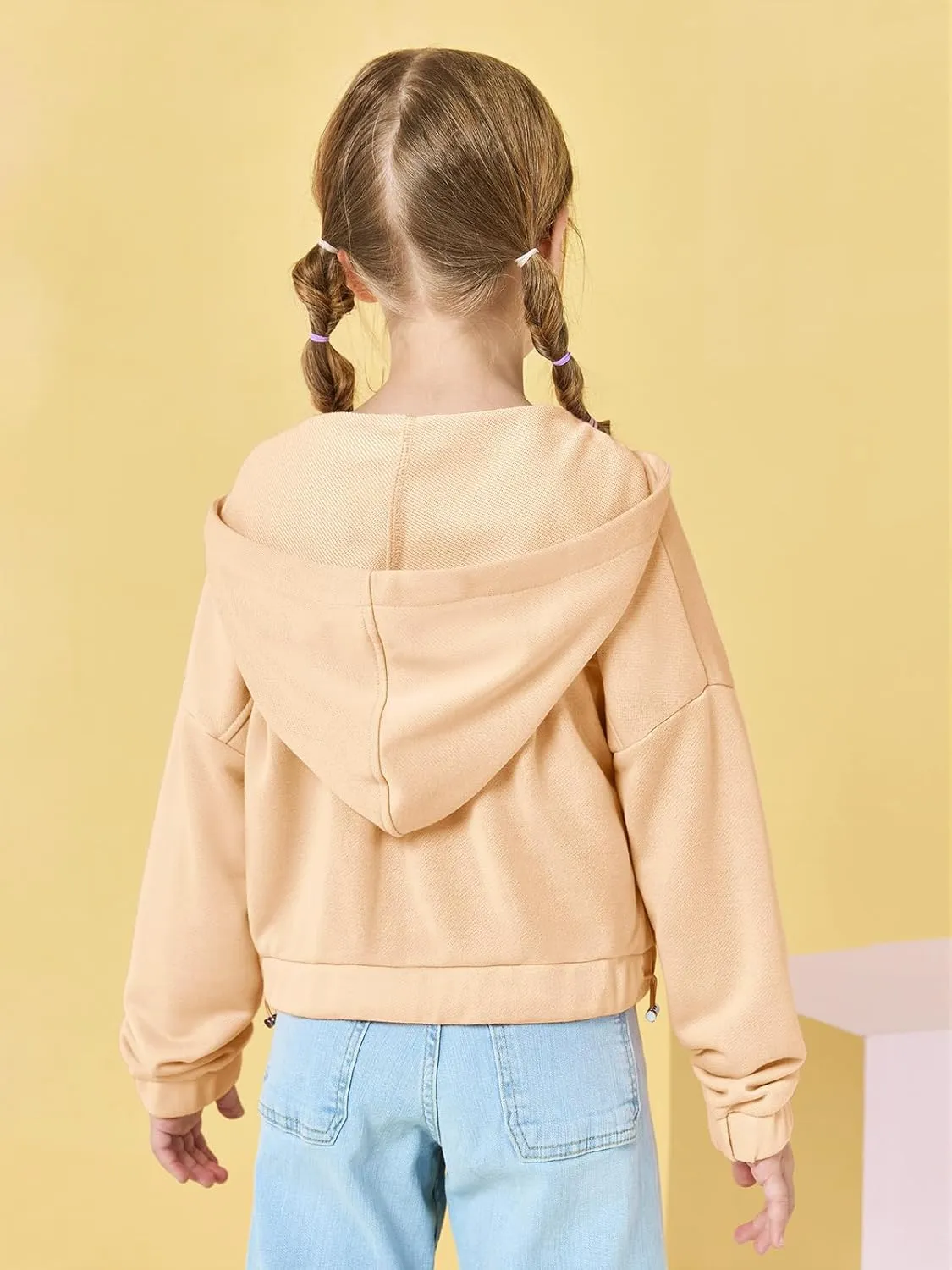 Girls Half Zip Up Hoodies Kids Fashion Loose Hooded Sweatshirts with Pockets 3-14 Years