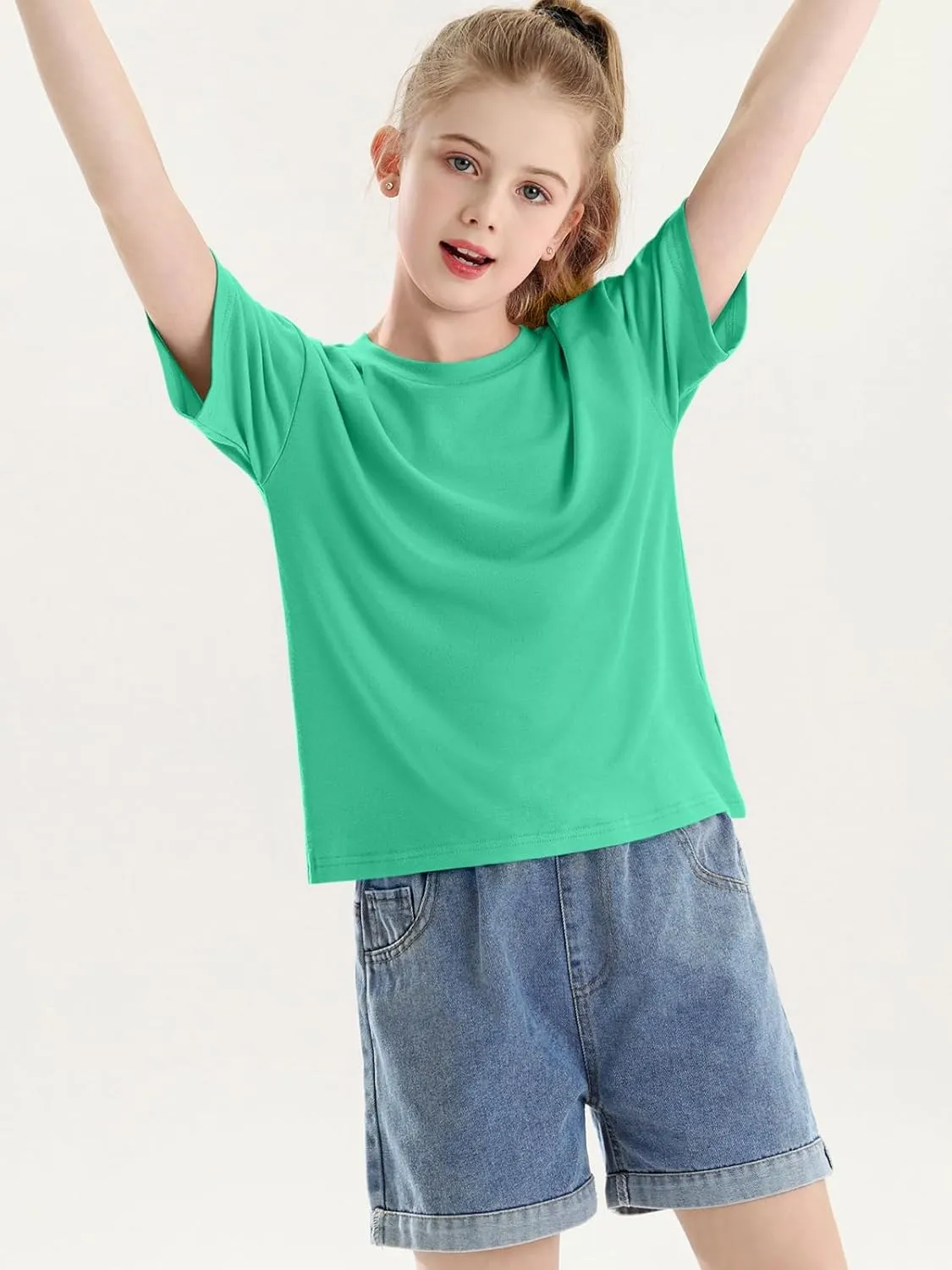 Girls Short Sleeve Oversized T Shirts Kids Summer Crewneck Tops Basic Tees 5-14 Years