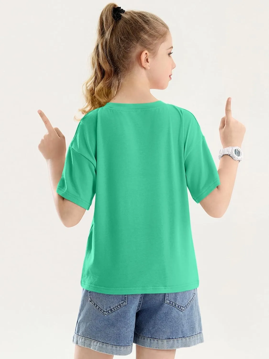Girls Short Sleeve Oversized T Shirts Kids Summer Crewneck Tops Basic Tees 5-14 Years