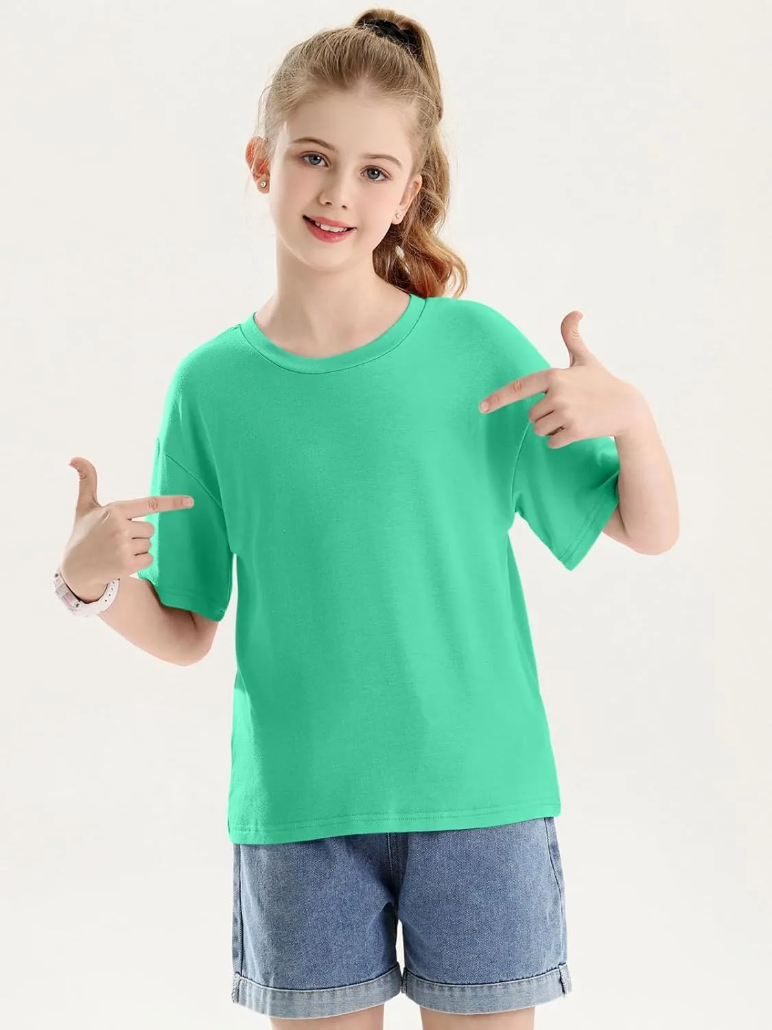Girls Short Sleeve Oversized T Shirts Kids Summer Crewneck Tops Basic Tees 5-14 Years