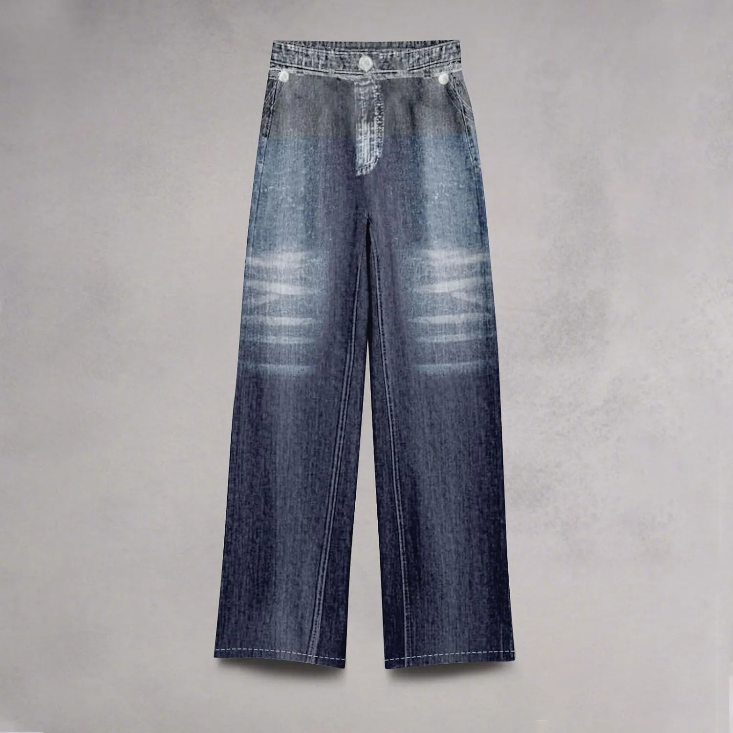 GOFULY French Terry Sweatpants That Look Like Jeans,Denim Print Wide Leg Pants Stretchy Elastic Waisted Sweatpants Casual