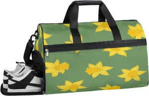 Green Daffodils Bright Sports Gym Bag with Wet Pocket & Shoes Compartment Waterproof Workout Duffel Bag for Women and Men Weekender Overnight Duffle Bag Travel Carry-on Tote