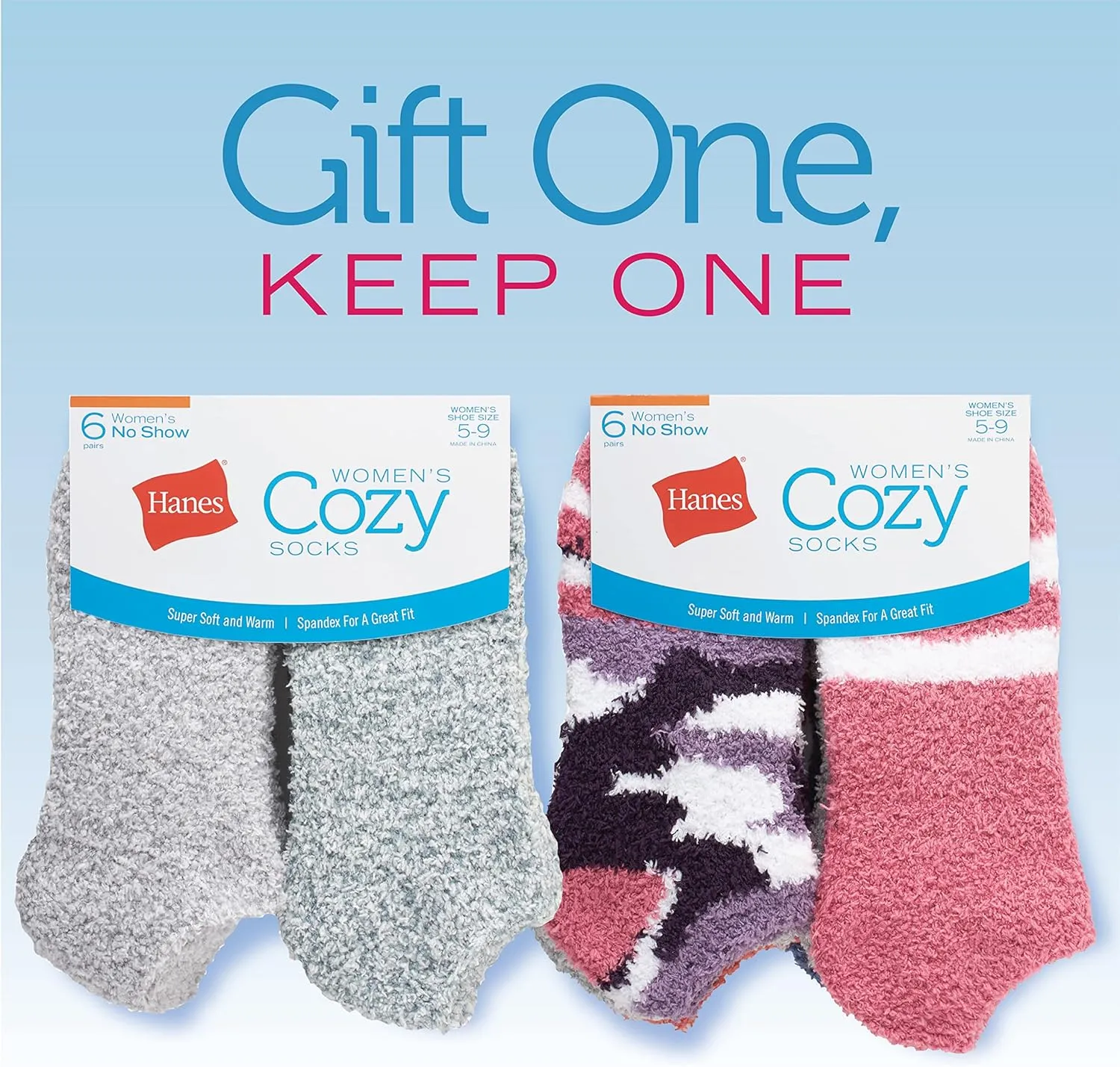 Hanes Womens Cozy Fuzzy No Show and Crew Socks, 12-Pair Pack