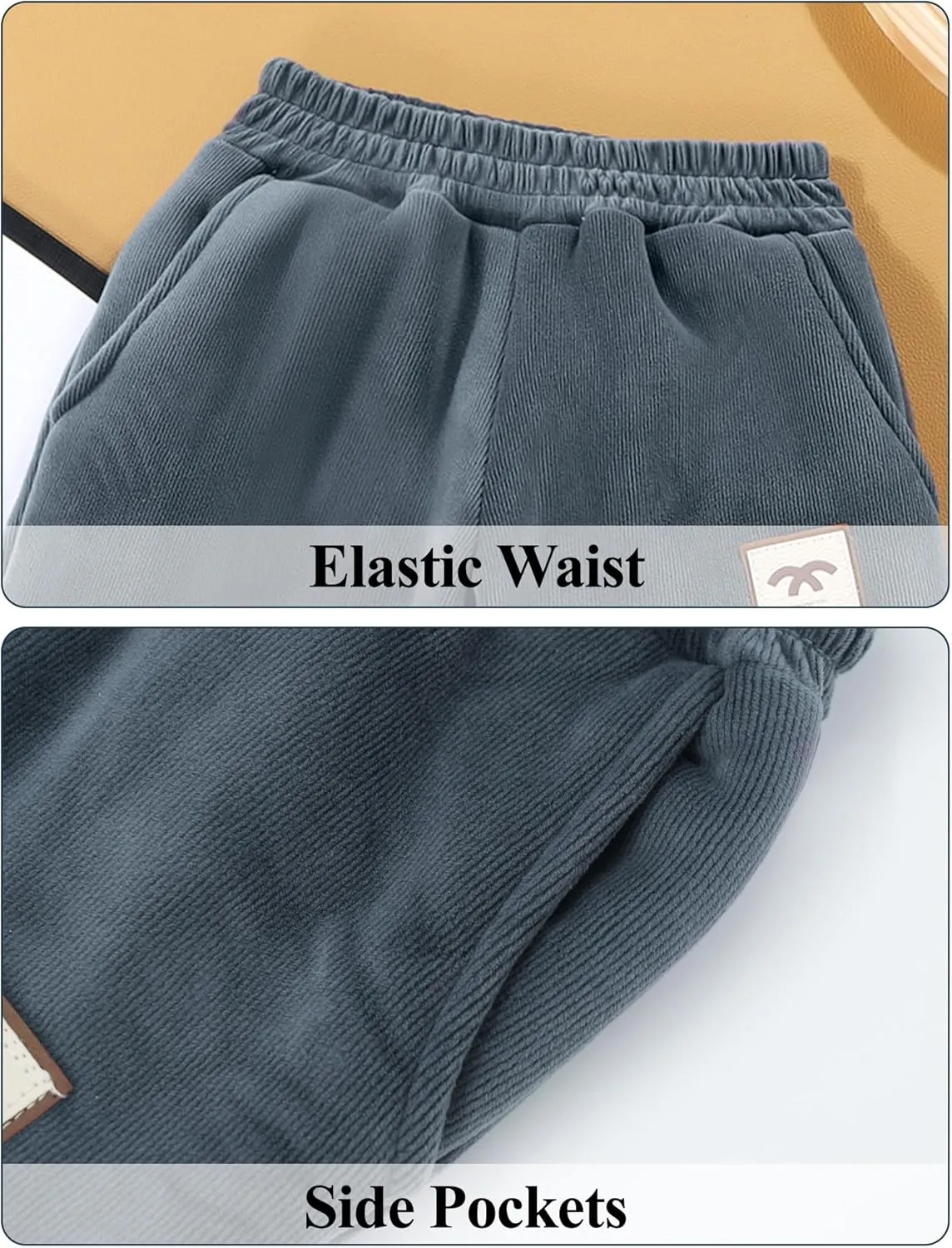 Happy Cherry Toddler Kid Casual Fleece Lined Jogger Pants Winter Warm Regular Fit Sweatpants 1-12Y