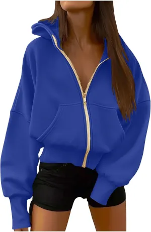 Hoodies For Women Full Zip Up Oversized Sweatshirts Casual Long Sleeve Track Jackets With Pockets 2024 Fall Outfits