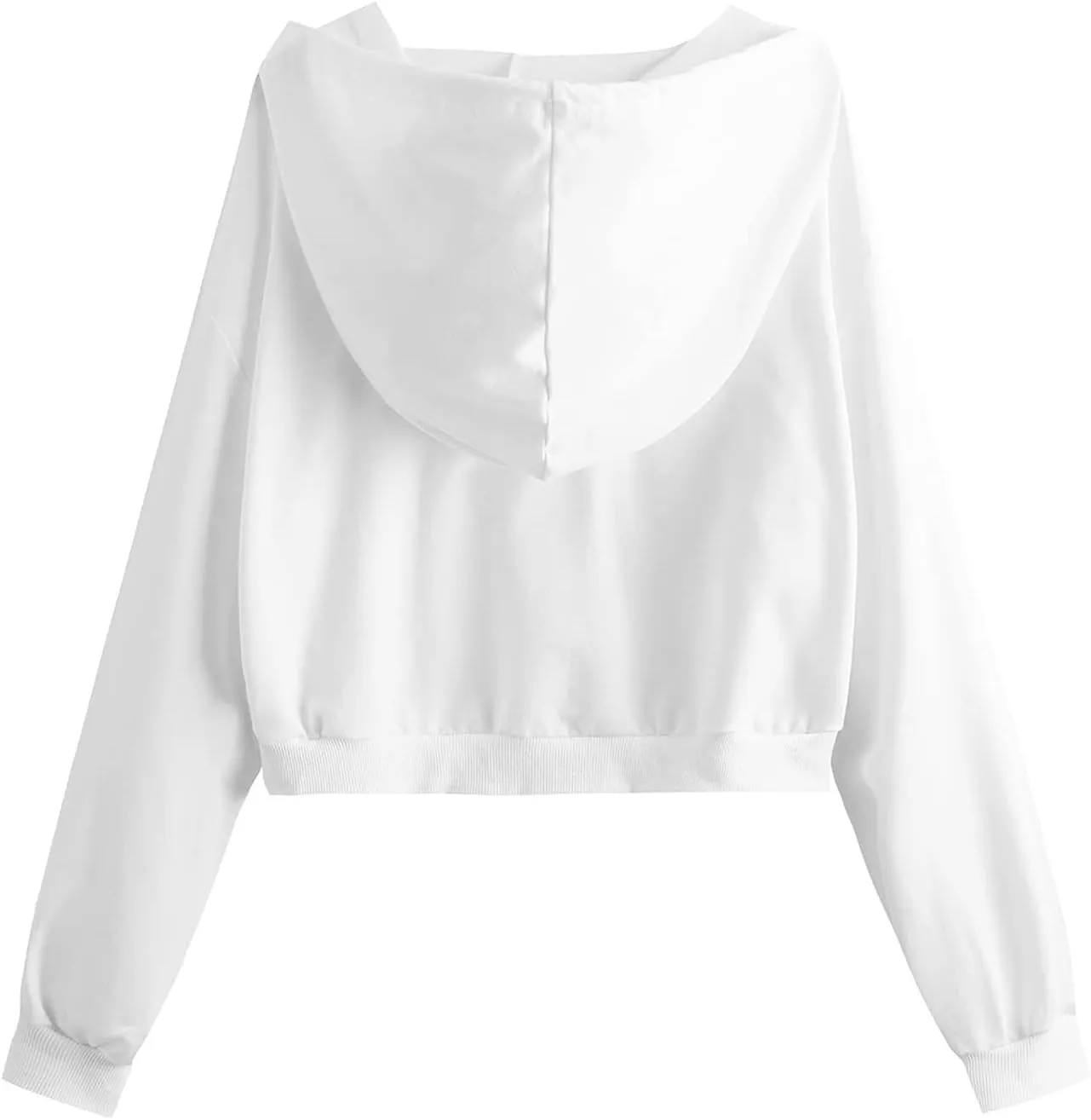Hoodies For Women Long Sleeves Crew Neck Solid Color Drawstring Hood Cropped Hoodies Fashion Pullover Tops