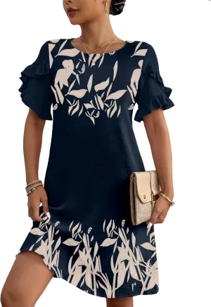 HOTOUCH Womens Summer Dress 2025 Short Sleeve A-Line Mini Dress Casual Crew Neck Shift Dress Beach Sundress with Pockets