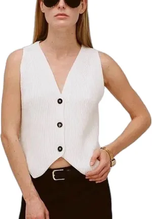HOULENGS Women's 2024 Casual Sleeveless Chunky Knit Cardigan Sweater Button Down V Neck Sweater Vests