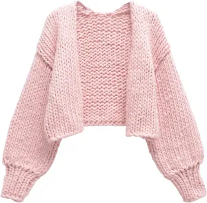 HOULENGS Women's Cardigan Sweaters 2025 Spring Fall Trendy Chunky Knit Outerwear Open Front Fashion Long Sleeve Cardigans