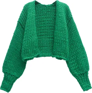 HOULENGS Women's Cardigan Sweaters 2025 Spring Fall Trendy Chunky Knit Outerwear Open Front Fashion Long Sleeve Cardigans