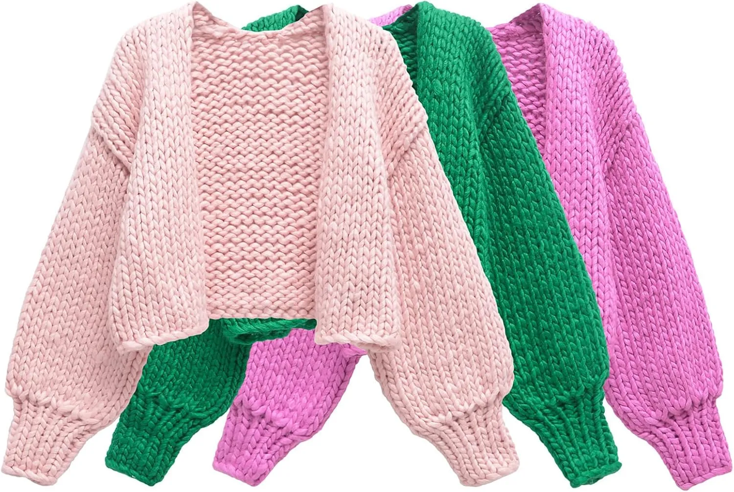 HOULENGS Women's Cardigan Sweaters 2025 Spring Fall Trendy Chunky Knit Outerwear Open Front Fashion Long Sleeve Cardigans