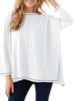 Imily Bela Womens Oversized Tops Long Sleeve Shirts Exposed Line Round Neck Tee Side Slit Cotton Basic Top 2025