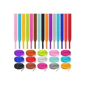 ISUSSER 15 Pairs 45" Flat Coloured Athletic Shoe Laces for Sneakers Skate Shoes Boots and Sport Shoes