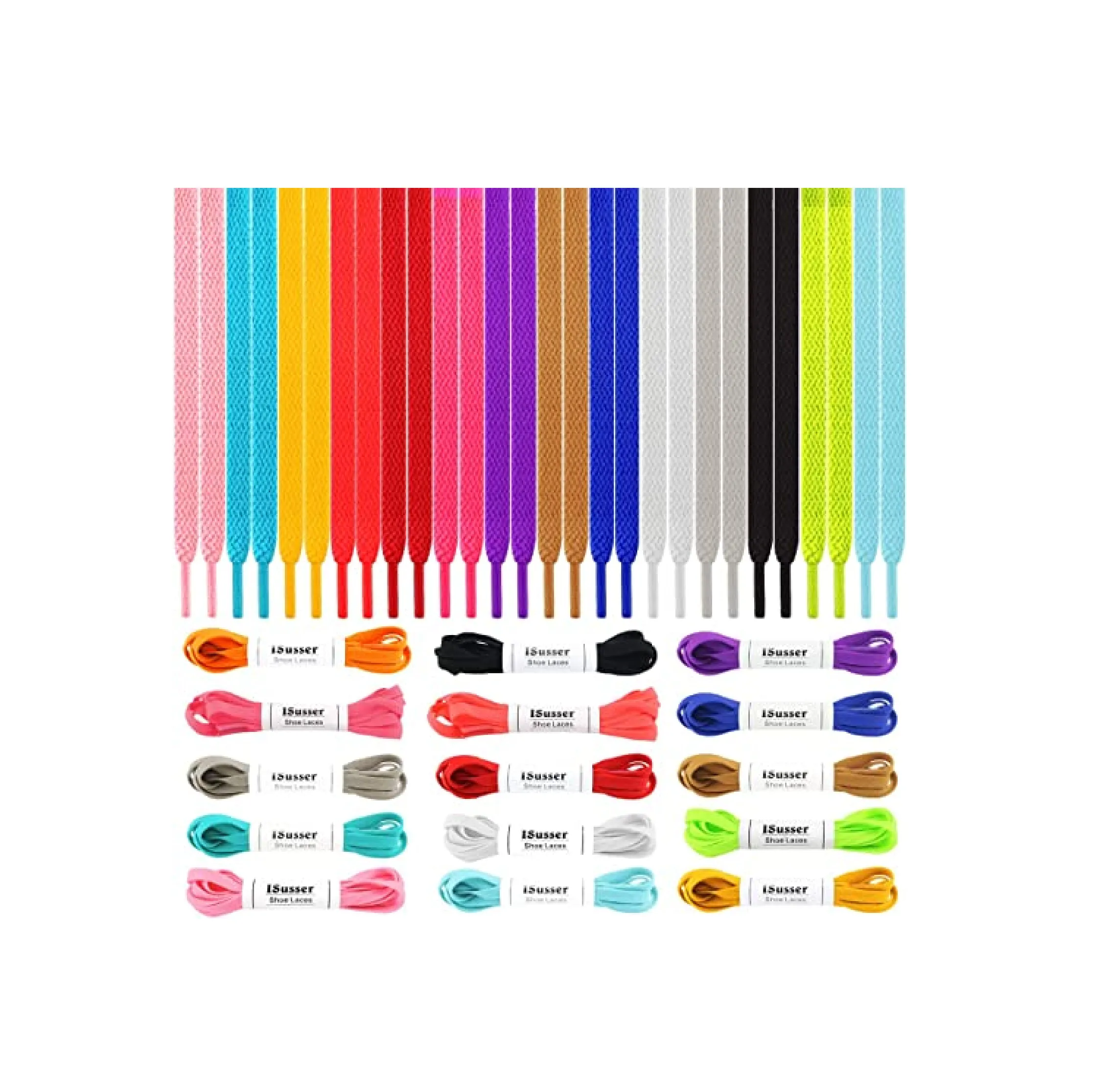 ISUSSER 15 Pairs 45" Flat Coloured Athletic Shoe Laces for Sneakers Skate Shoes Boots and Sport Shoes