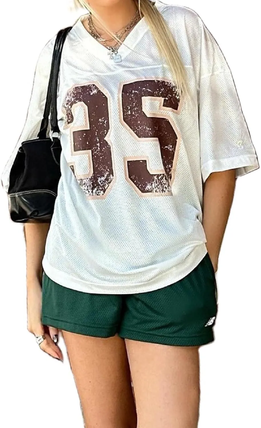 Jersey Shirts for Women Y2k Number Graphic Tees V Neck Half Sleeve Oversized T-Shirts Streetwear