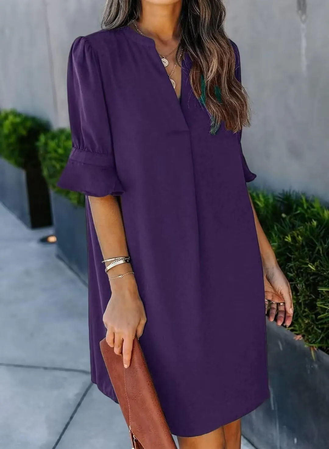 JOCAFIYE Womens Casual Dresses Short Sleeve V-Neck Dress Shift Dress Summer Dresses for Women 2025