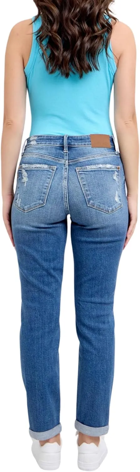 Judy Blue Mid Rise Button-Fly Boyfriend Jeans, Inseam 30"