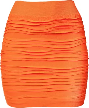 KMystic Stretch Seamless Solid Basic Pleated Bodycon Mini Skirt