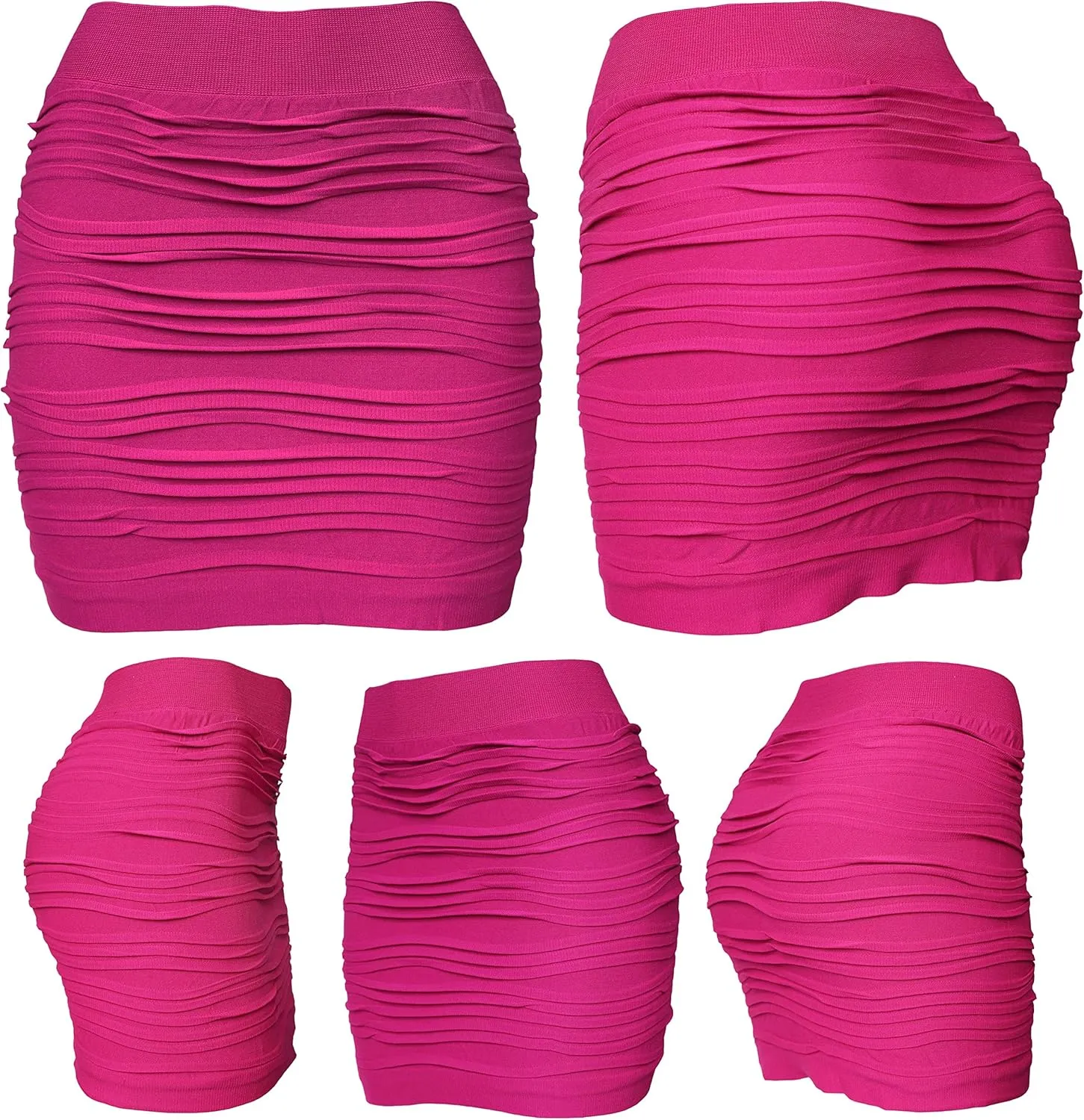 KMystic Stretch Seamless Solid Basic Pleated Bodycon Mini Skirt