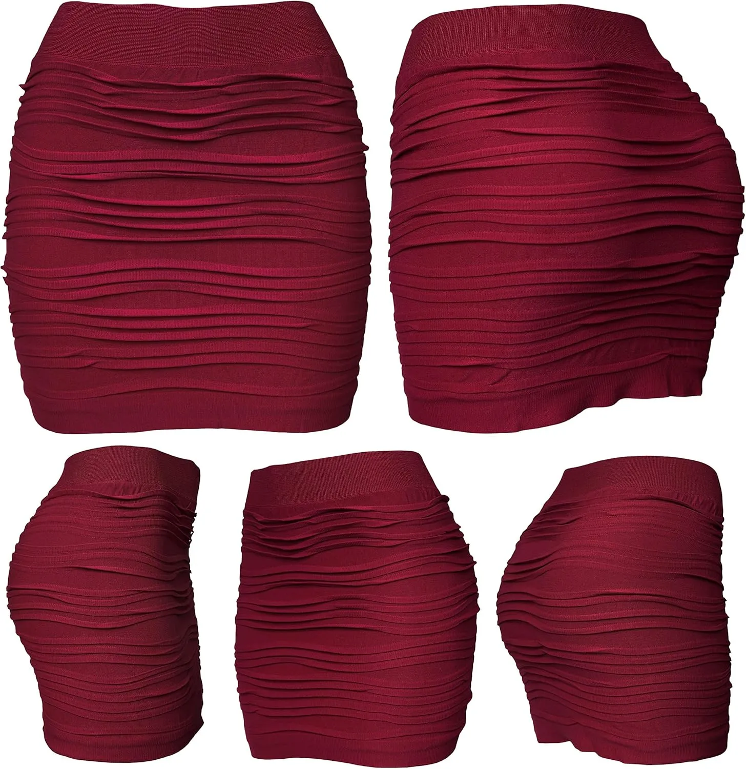 KMystic Stretch Seamless Solid Basic Pleated Bodycon Mini Skirt