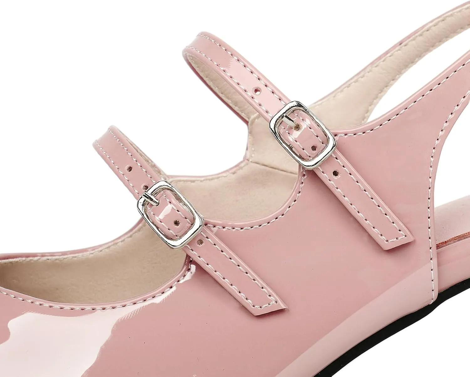 KysBloes Women Square Toe Slingback Pumps Patent Leather Chunky Heel Mary Janes Comfortable Strappy Pumps